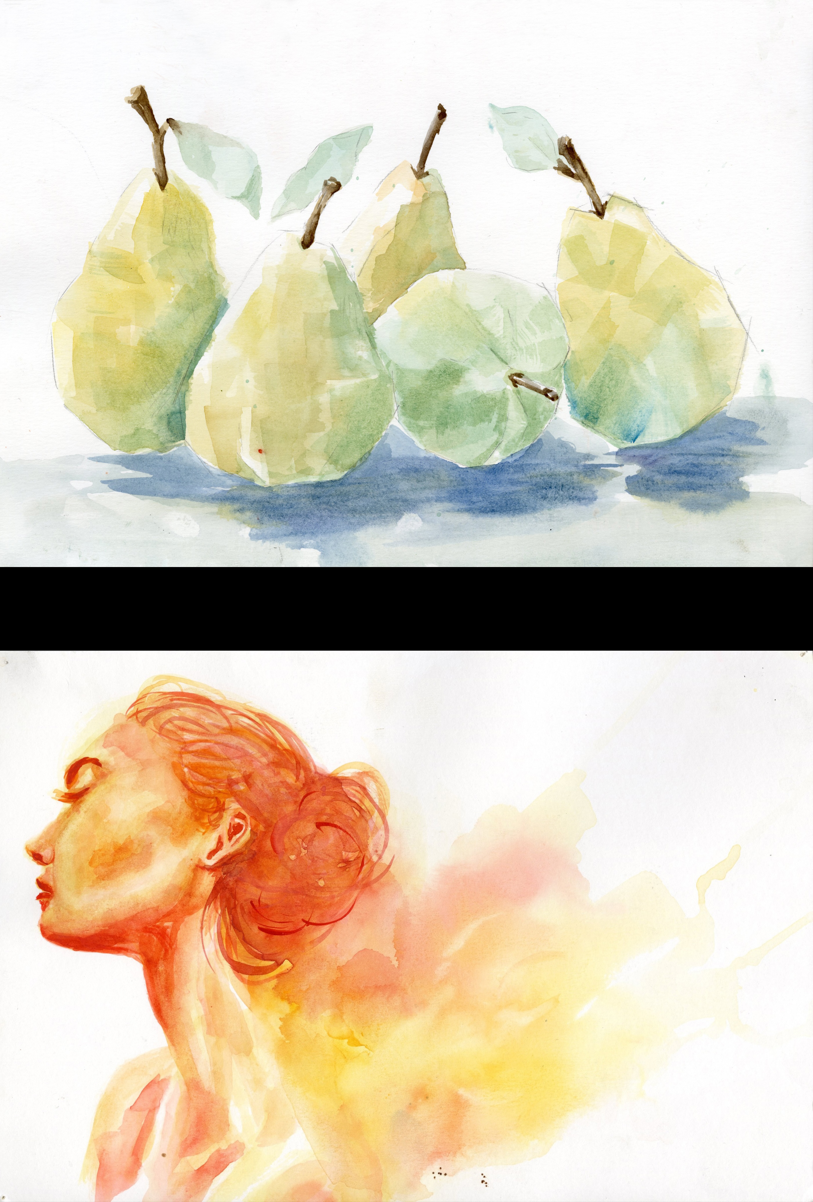 Watercolor pear and warmth by Haley Goetting
